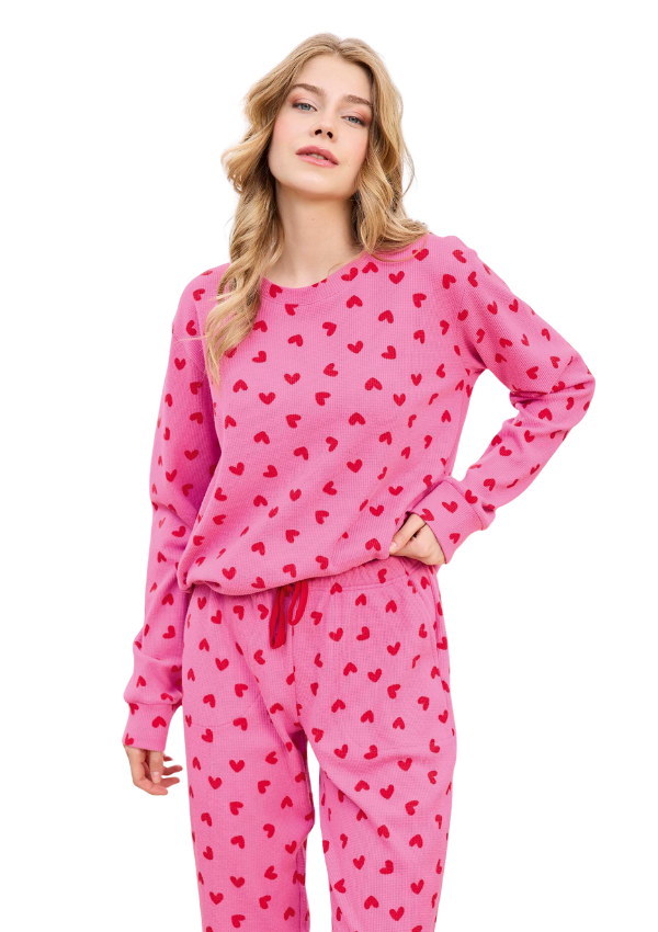 Piżama Damska Cute Hearts, Różowy, r. M-XL