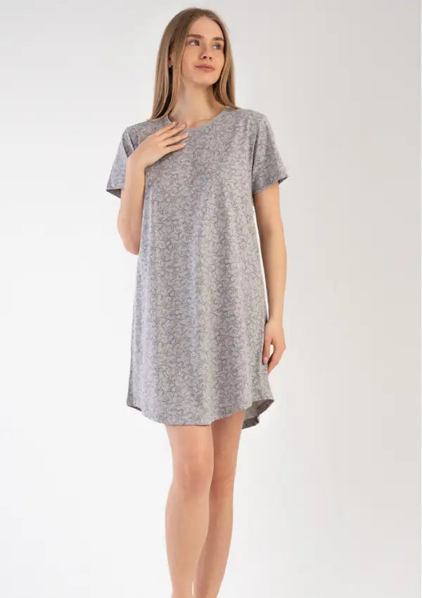 Koszula Nocna Vienetta Cozy Flowers, Szary, r. M-XXL