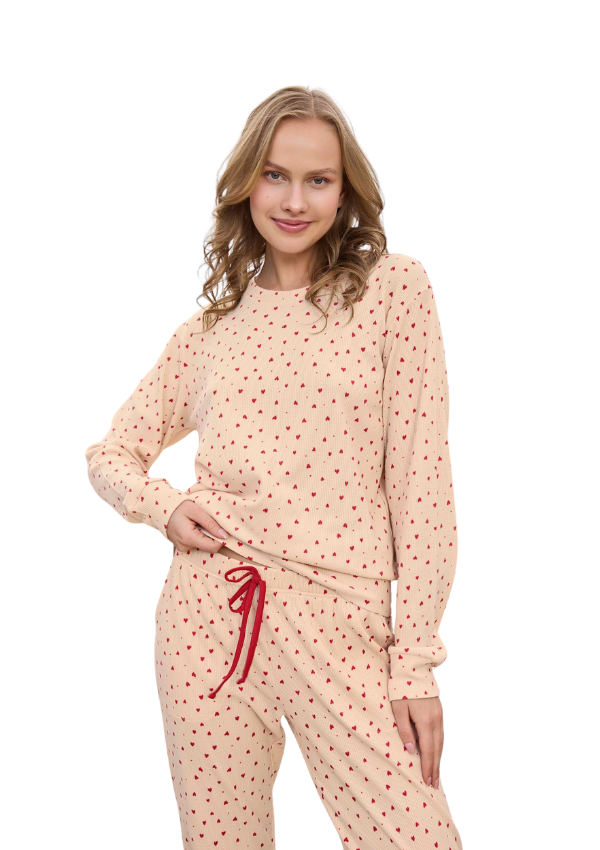 Piżama Damska Sweet Hearts, Beżowy, r. M-XL