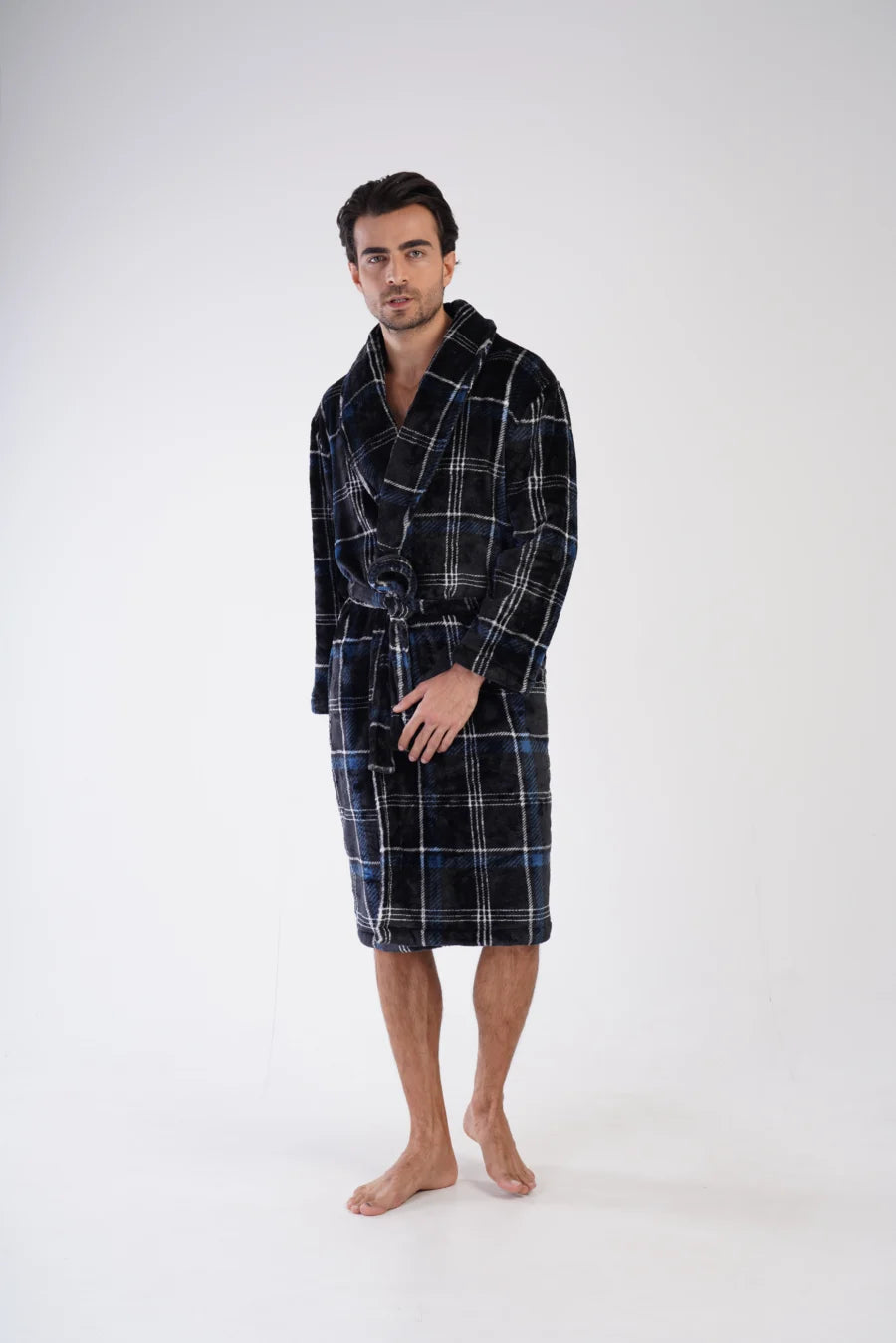 Szlafrok męski softowy Vienetta Cozy Stripes, Granatowy, r. M-XXL