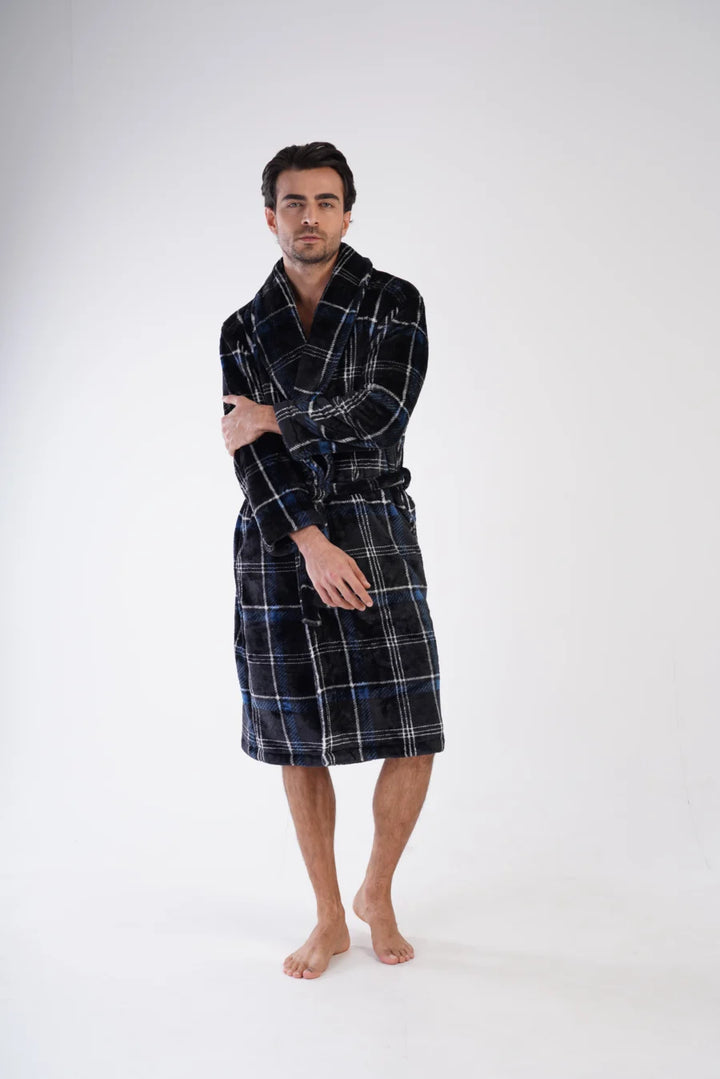 Szlafrok męski softowy Vienetta Cozy Stripes, Granatowy, r. M-XXL