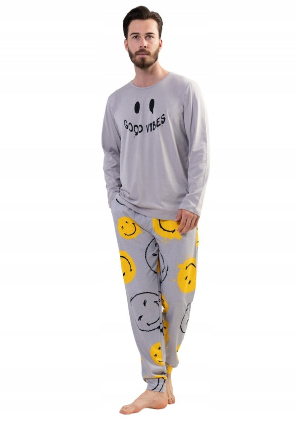 Piżama Męska Vienetta, Good Vibes, Szara, r. S-XL image 0