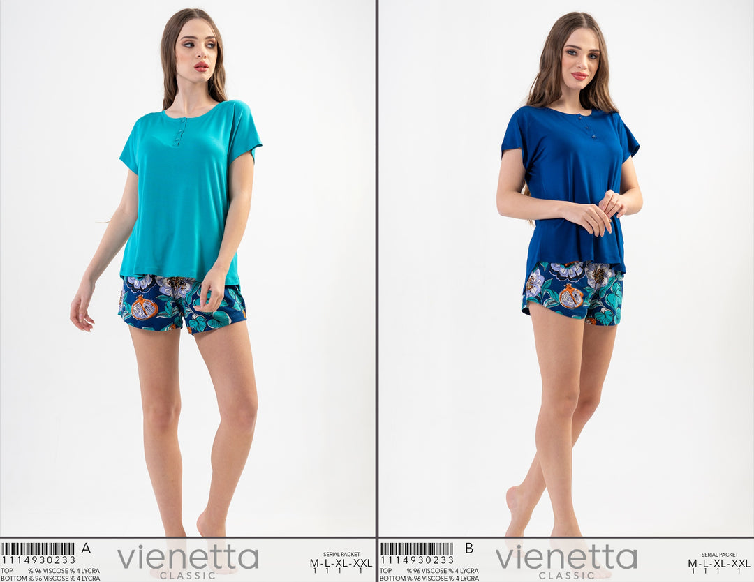 Piżama Damska Vienetta, Floral Soft, Granatowy, r. M-XL