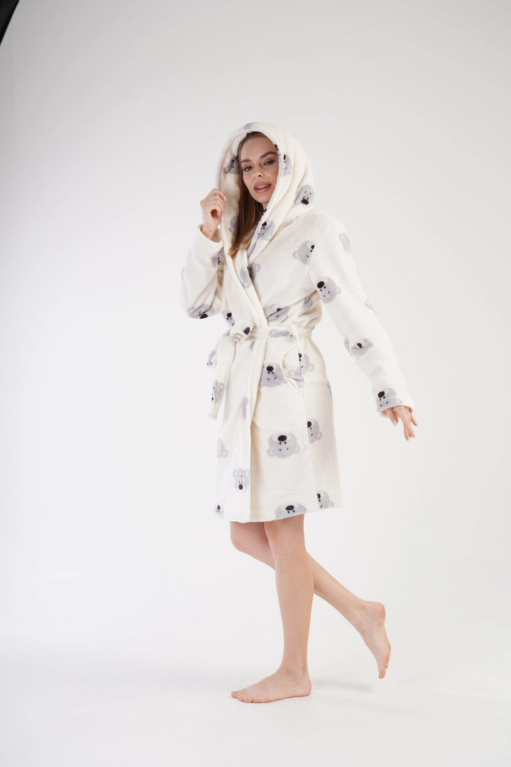 Szlafrok damski Vienetta Teddy Bear Hug, biało-szary, r. S-L image 4