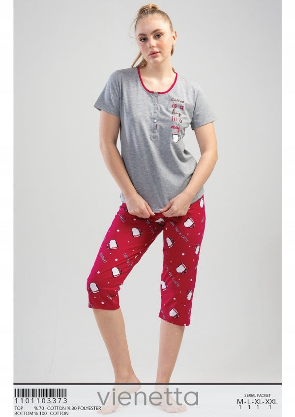 Piżama Damska Vienetta, Coffee Hug, Szare, r. S-XL