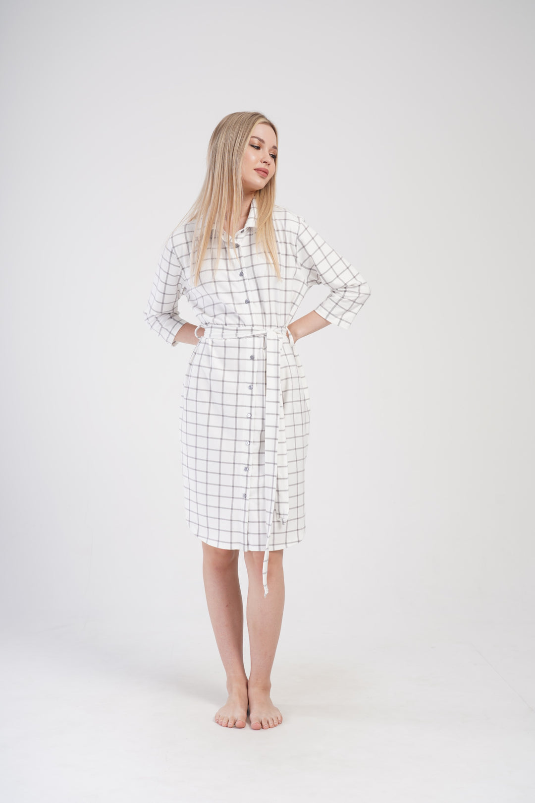 Koszula Nocna Damska Vienetta, Gray Stripes, Biały, r. S - XL