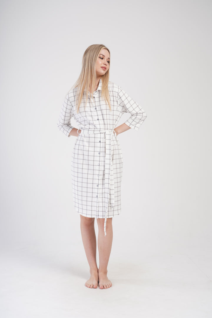 Koszula Nocna Damska Vienetta, Gray Stripes, Biały, r. S - XL