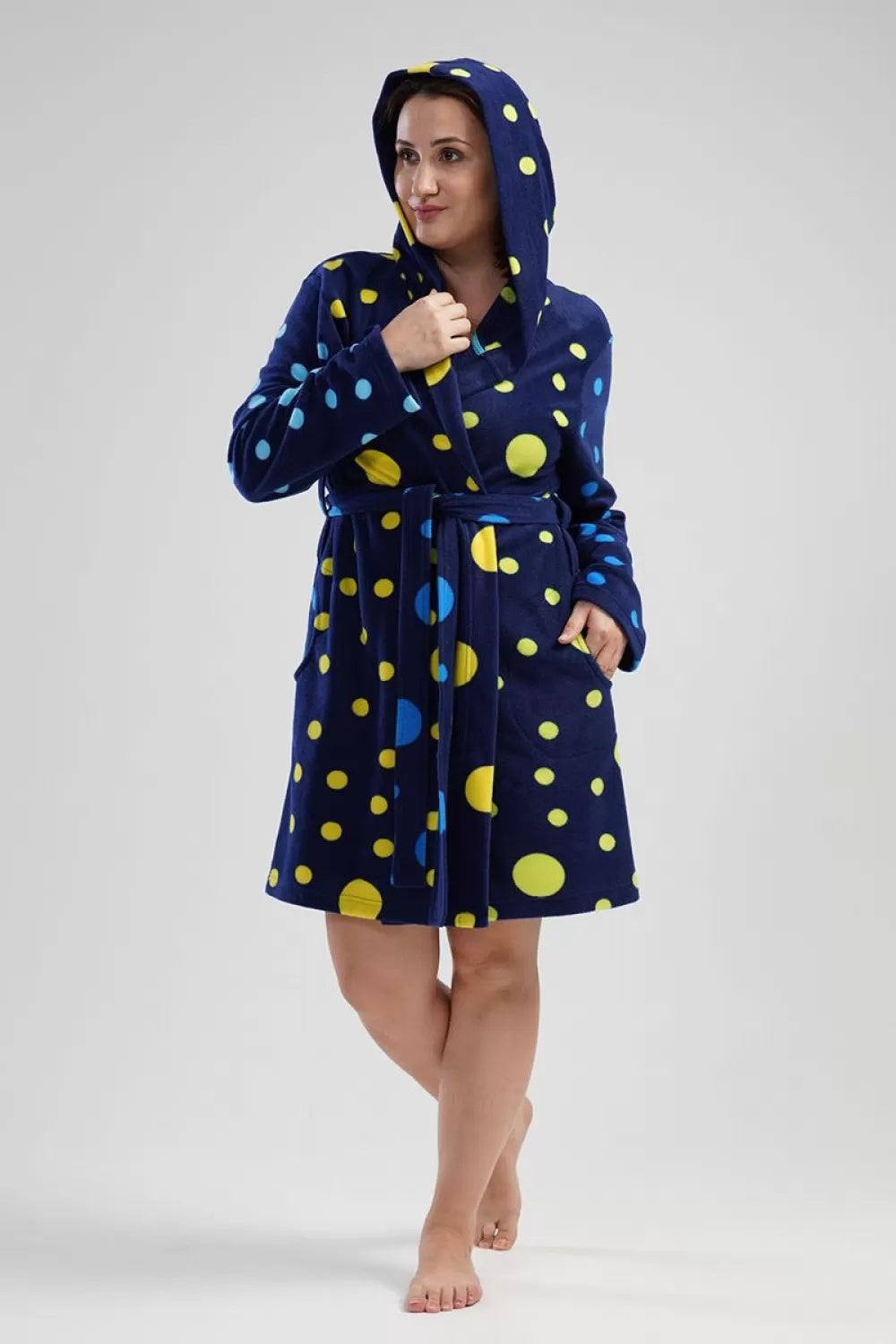 Szlafrok damski polarowy Vienetta Confetti Comfort Navy, granatowa, r. 1XL-4XL image 1