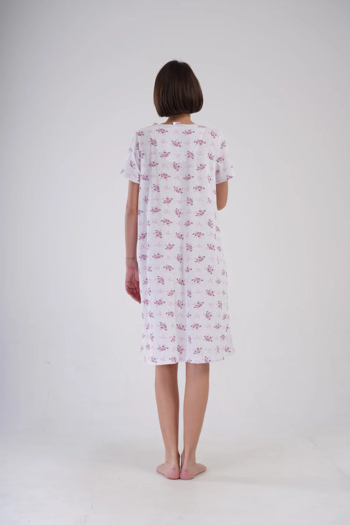 Koszula Nocna Vienetta Rose Bloom, Biało - Różowa , r. M-XXL