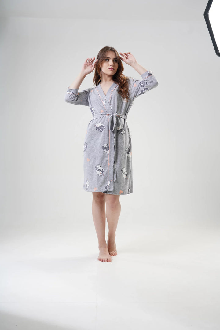 Szlafrok damski Vienetta Sweet Hedgehog, Szary, r. S-XL image 1