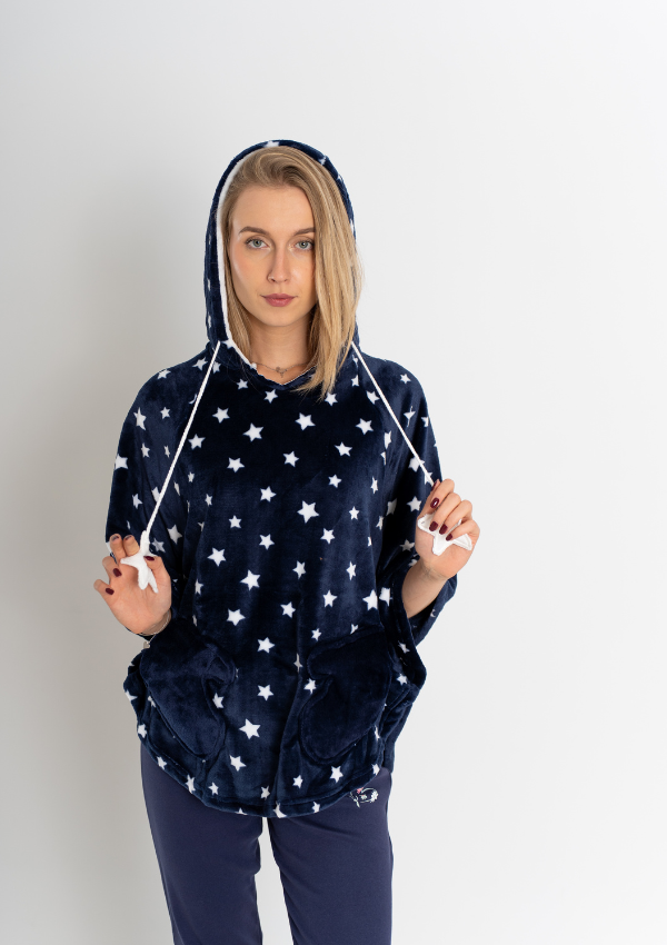 Szlafrok Damski Ponczo Vienetta, White Stars, Granatowy, r. Uniwersalny