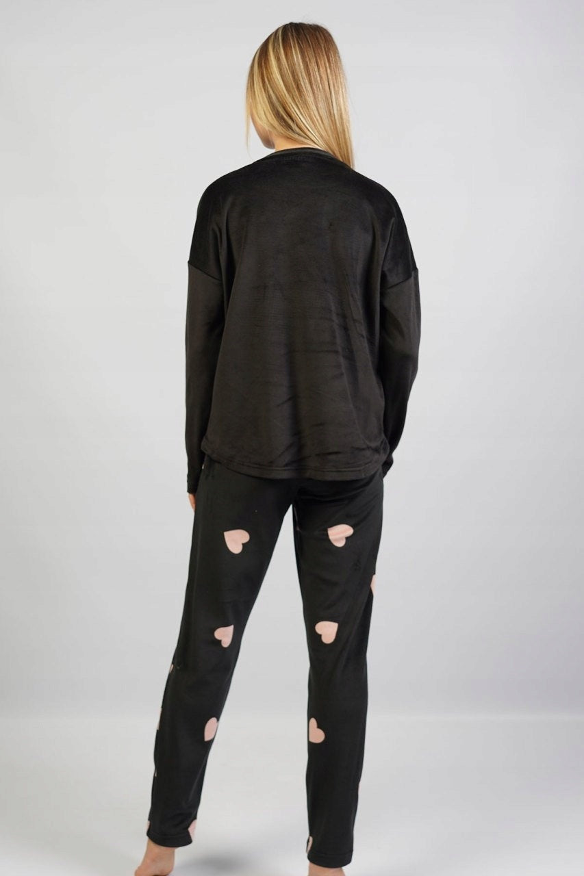 Piżama Damska Vienetta, Grateful Hearts, Czarna, r. S-XL