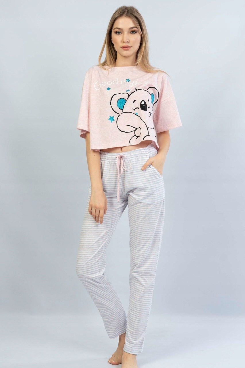 Piżama Damska Vienetta, Good Night, Różowa, r. S-XL image 1