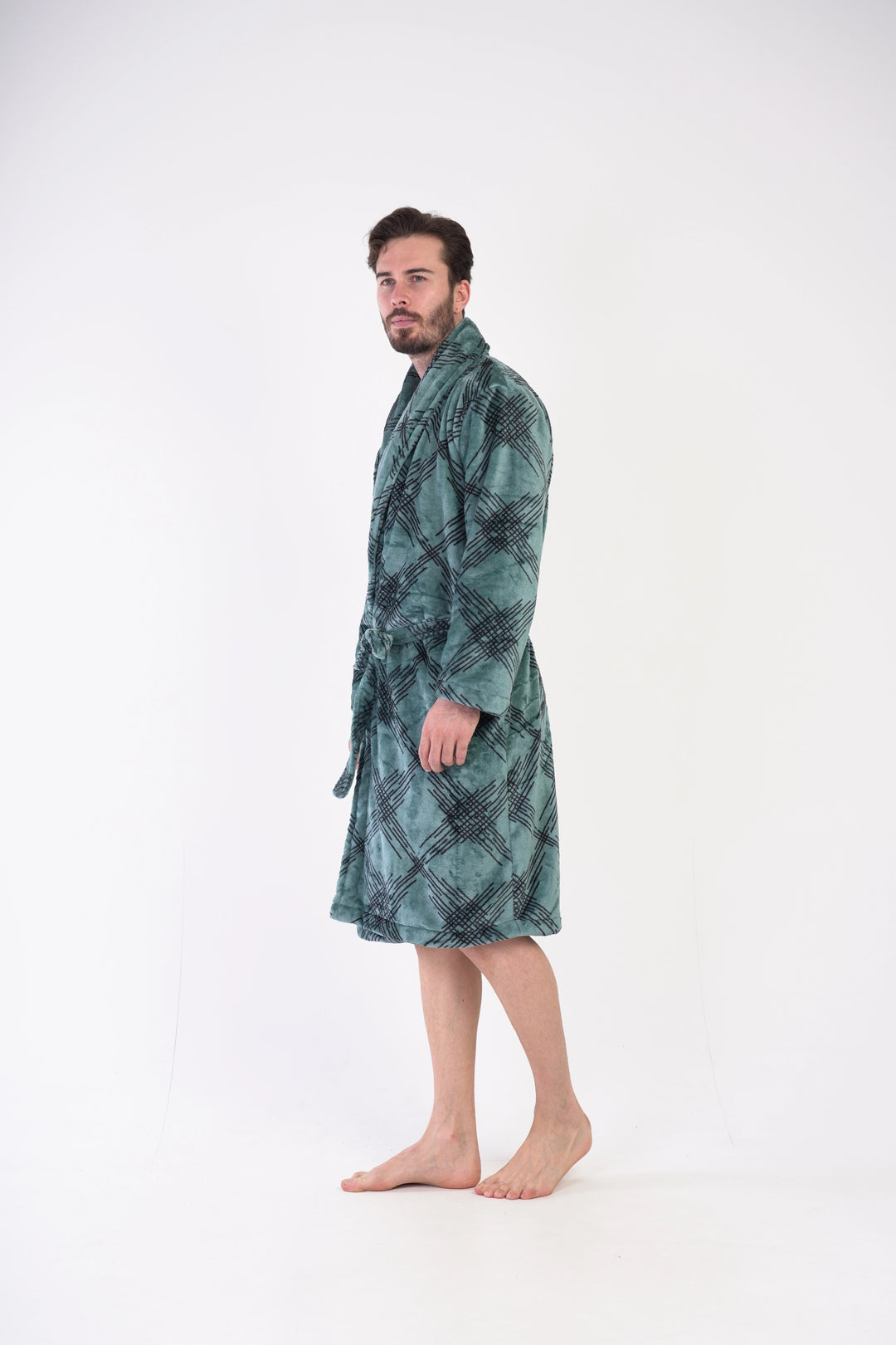 Szlafrok męski softowy Vienetta Tartan Treats Pine, zielony, r. M-XXL image 3