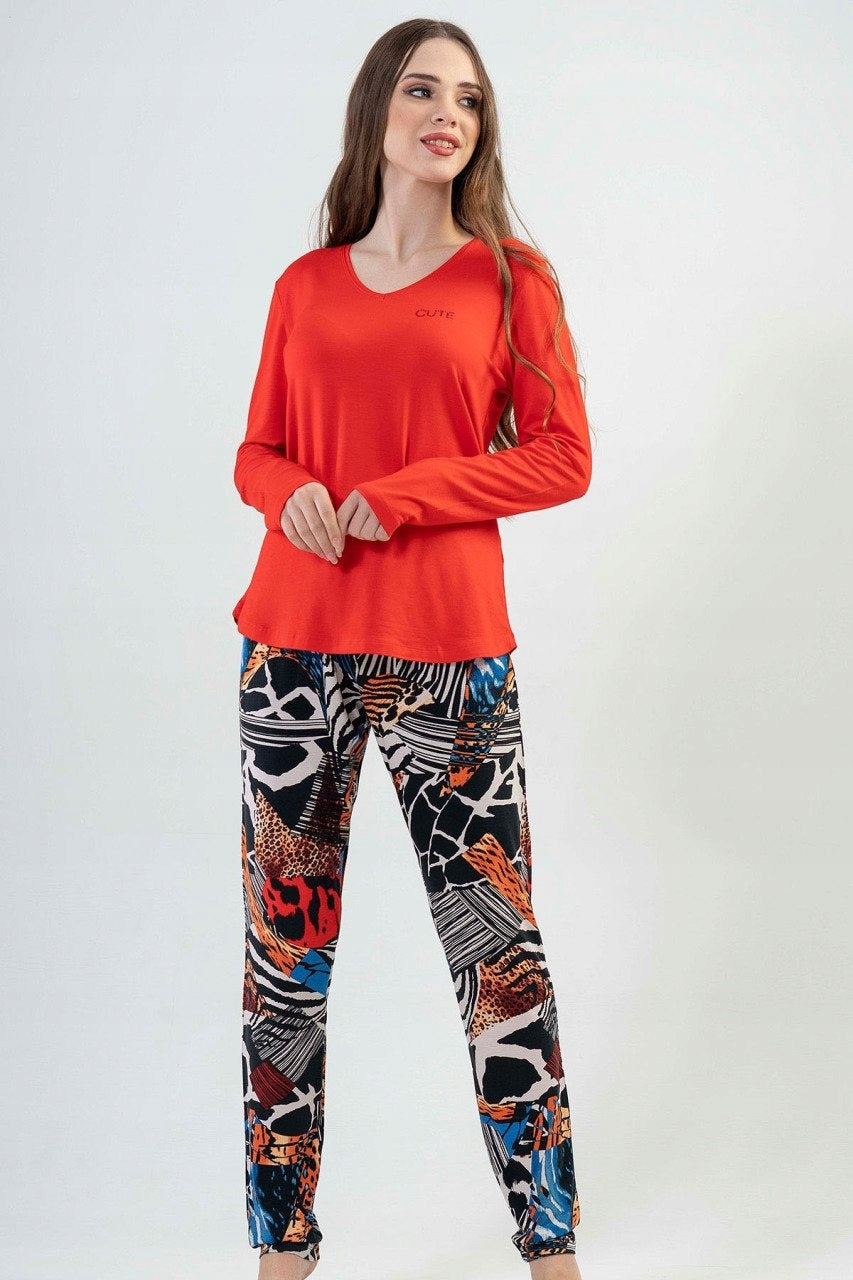 Piżama Damska Vienetta, Crazy Things, Czerwony, r. S-XL