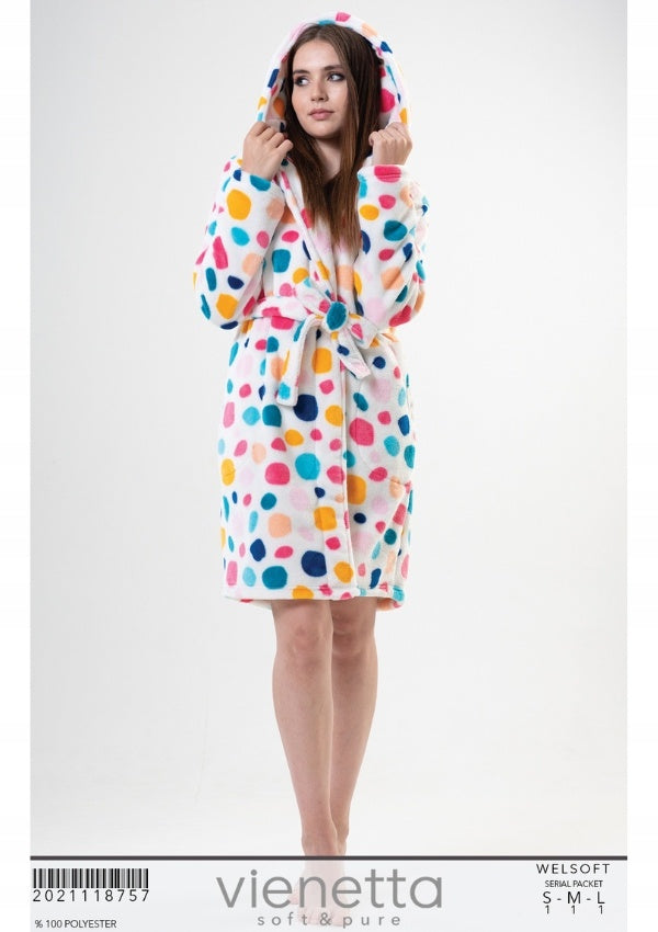 Szlafrok damski Vienetta, Colorful Dots, Biały, r. S-L image 1