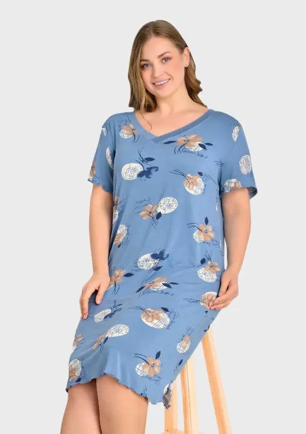 Koszula Nocna Flower Elegance, Niebieski, r. 2XL - 5XL image 0