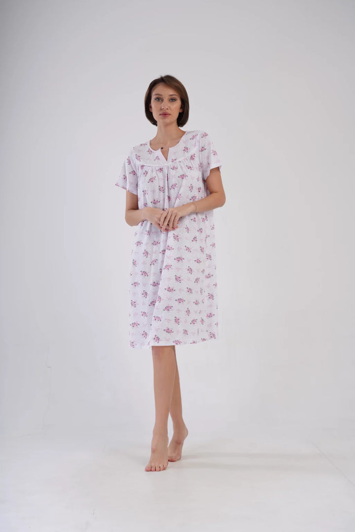 Koszula Nocna Vienetta Rose Bloom, Biało - Różowa , r. M-XXL