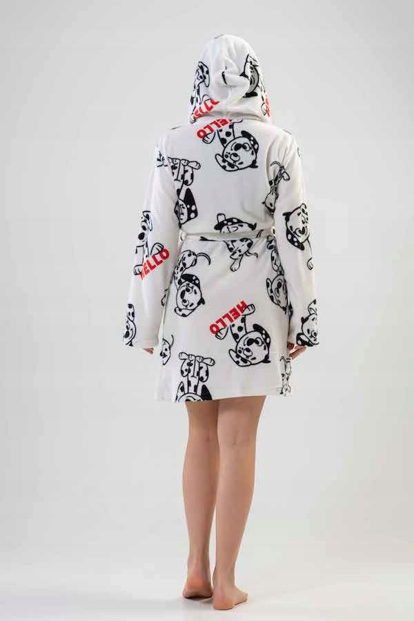 Szlafrok damski Vienetta, Hello Dogs, Biały, r. S-XL