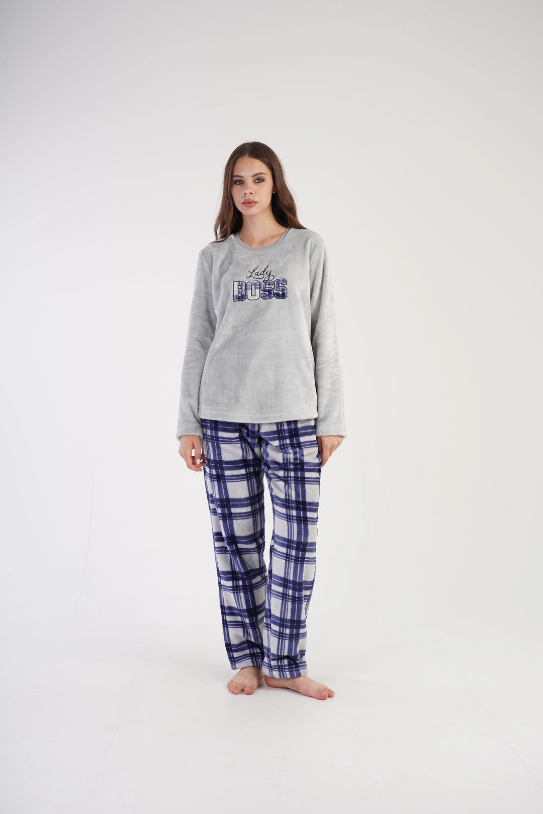 Piżama Damska Softowa Vienetta LADY BOSS, szaro-granatowa, r. S-XL image 0