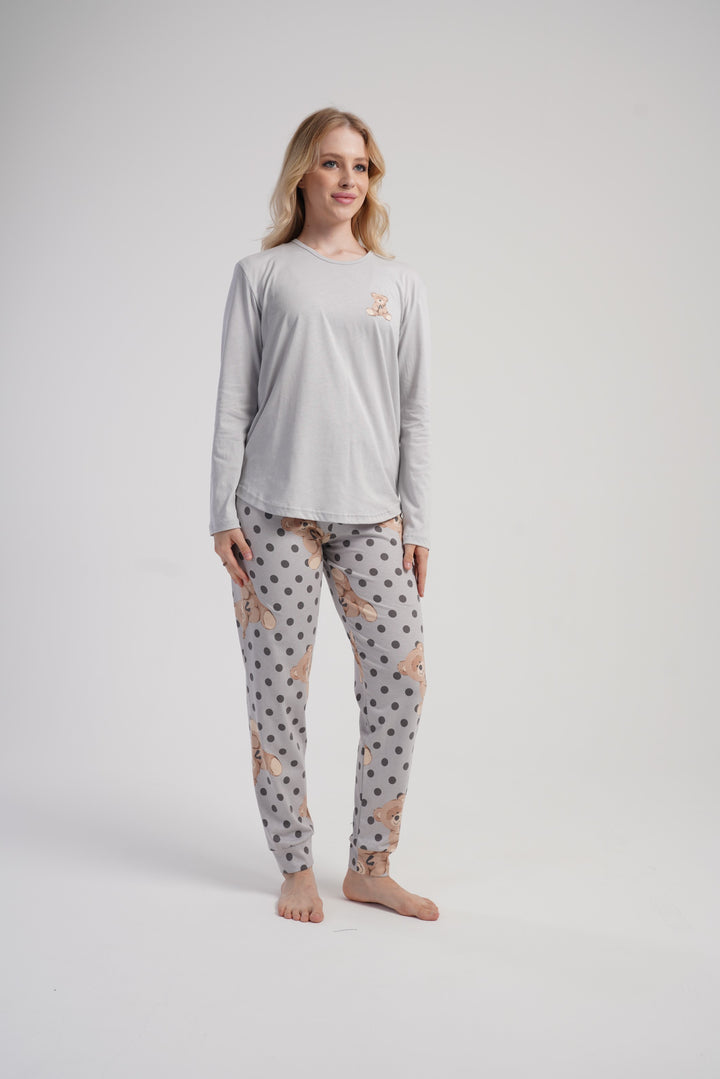 Piżama Damska Vienetta Teddy Vibes, Szary, r. S-XL