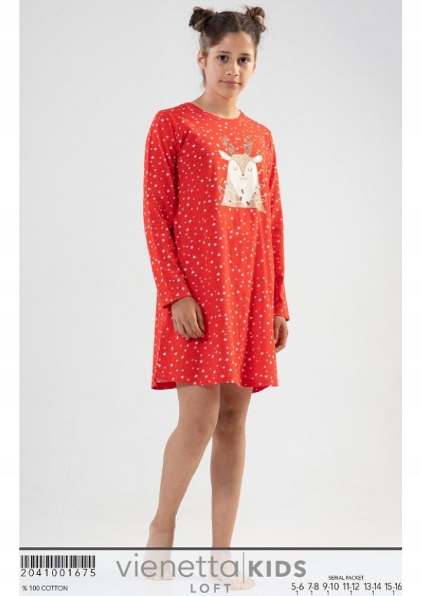 Koszula Dziewczęca Vienetta, Raindeer, Czerwona, r.116-164