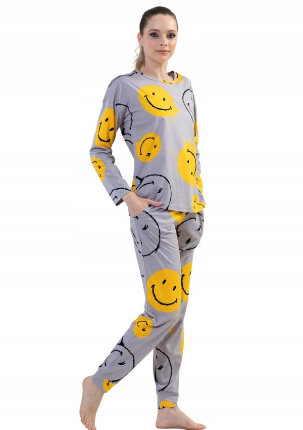 Piżama Damska Vienetta, Smiley Faces, Żółty, r. S-XL