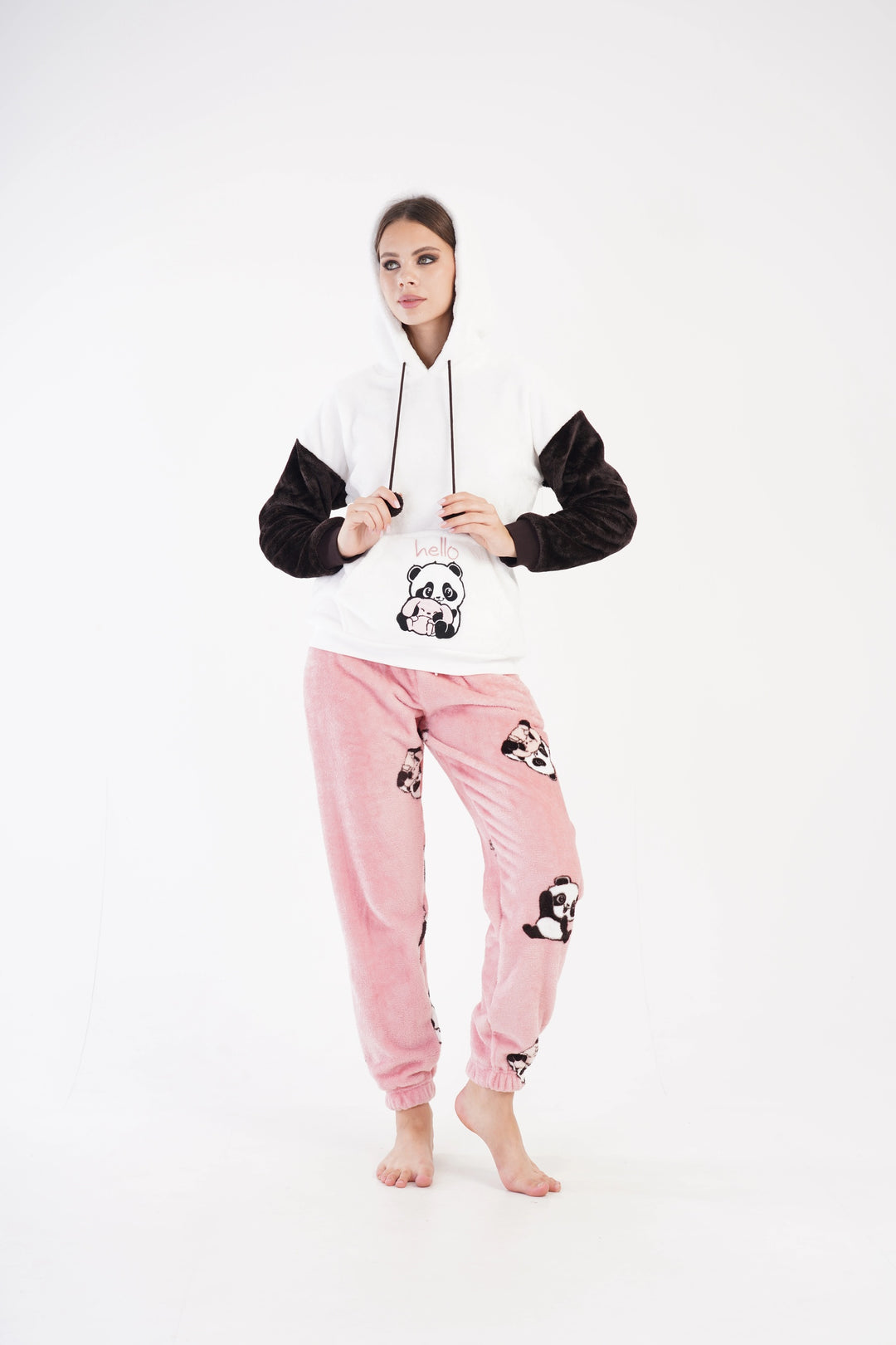 Piżama Damska Softowa Vienetta Panda Hug Sleepwear, biało-różowa, r. S-XL image 0