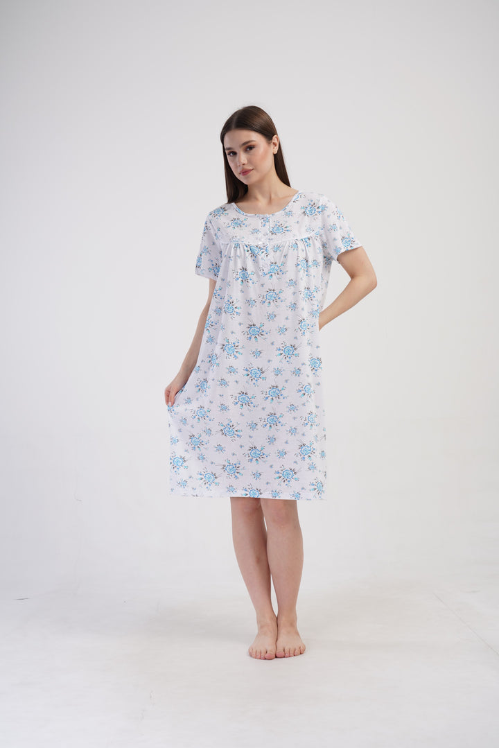 Koszula Nocna Vienetta Blue Bloom, Biało - Niebieska , r. M-XXL