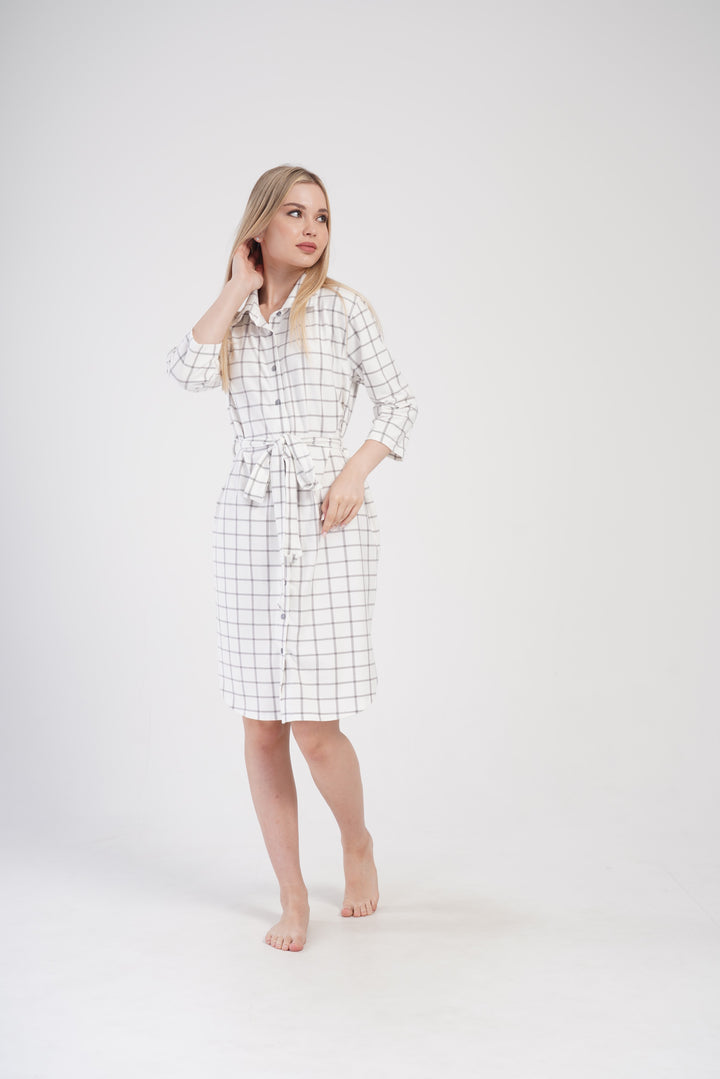 Koszula Nocna Damska Vienetta, Gray Stripes, Biały, r. S - XL