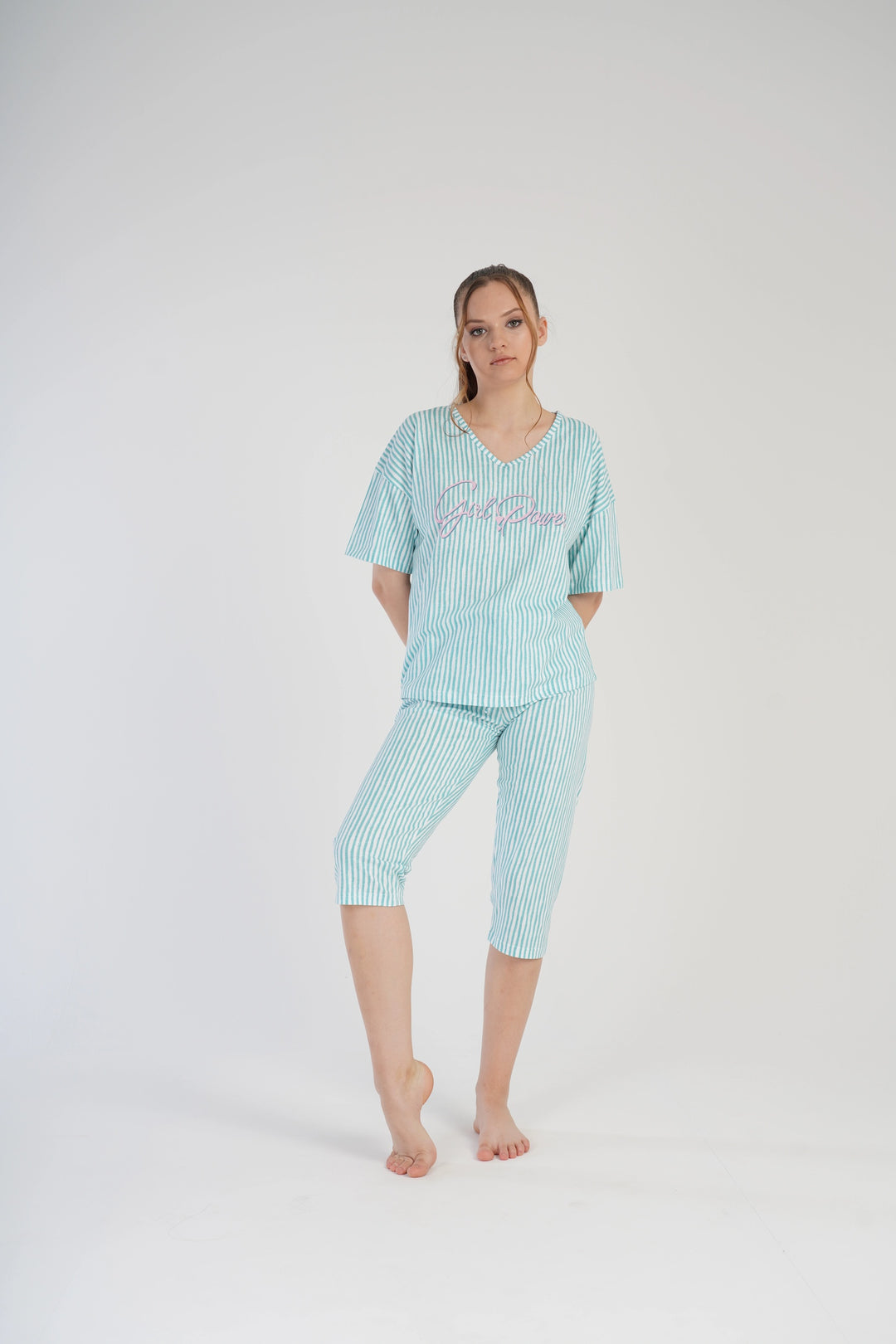 Piżama Damska Vienetta Soft Night Delight, biało-zielona, r. S-XL image 0