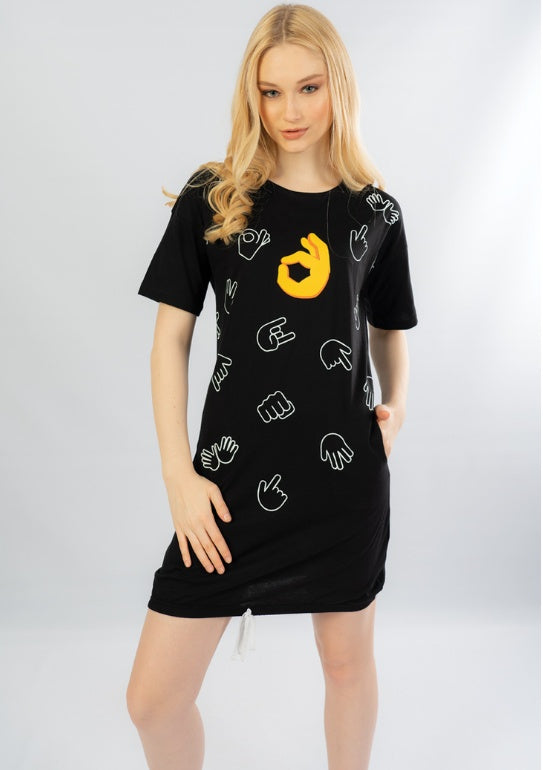 Koszula Nocna Vienetta Cozy Emoji, czarna, r. M-XXL