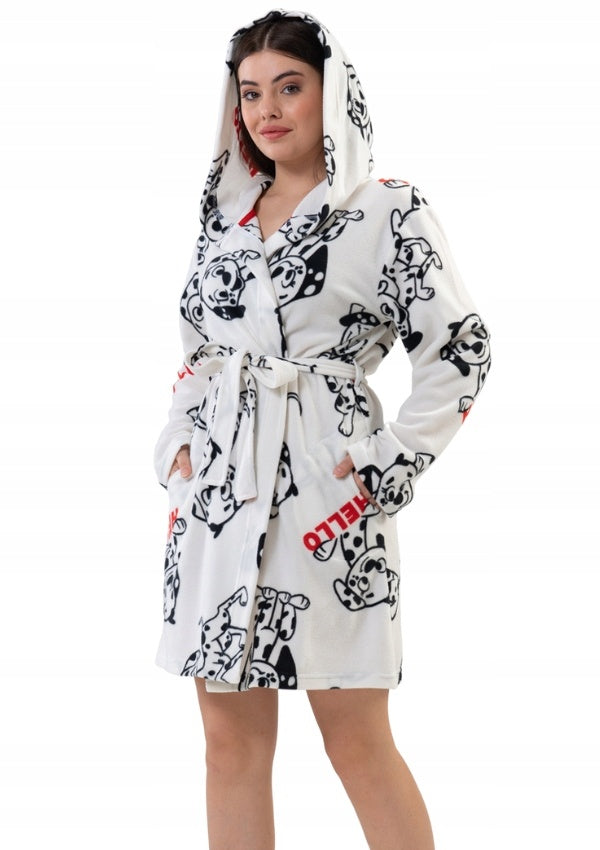 Szlafrok damski Vienetta, Hello Dogs, Biały, r. S-XL