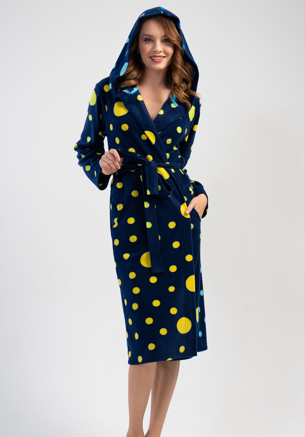 Szlafrok damski Vienetta Bubble Bliss Navy, granatowy, r. S-XL