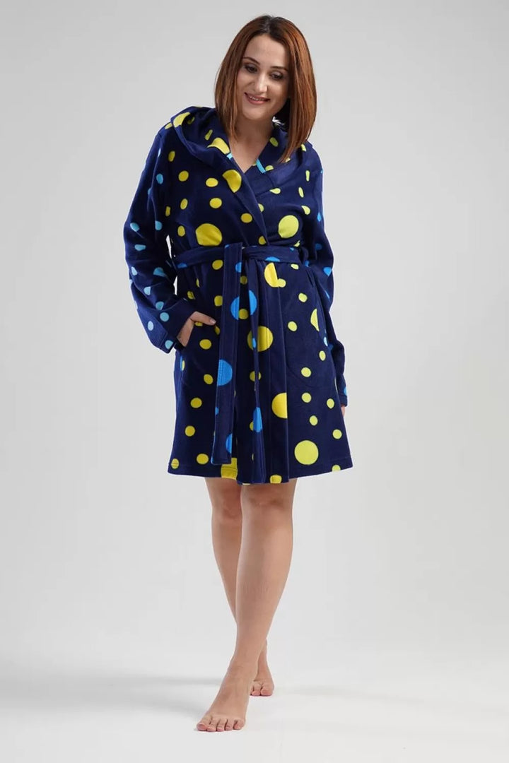 Szlafrok damski polarowy Vienetta Confetti Comfort Navy, granatowa, r. 1XL-4XL