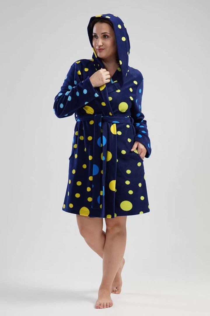 Szlafrok damski polarowy Vienetta Confetti Comfort Navy, granatowa, r. 1XL-4XL