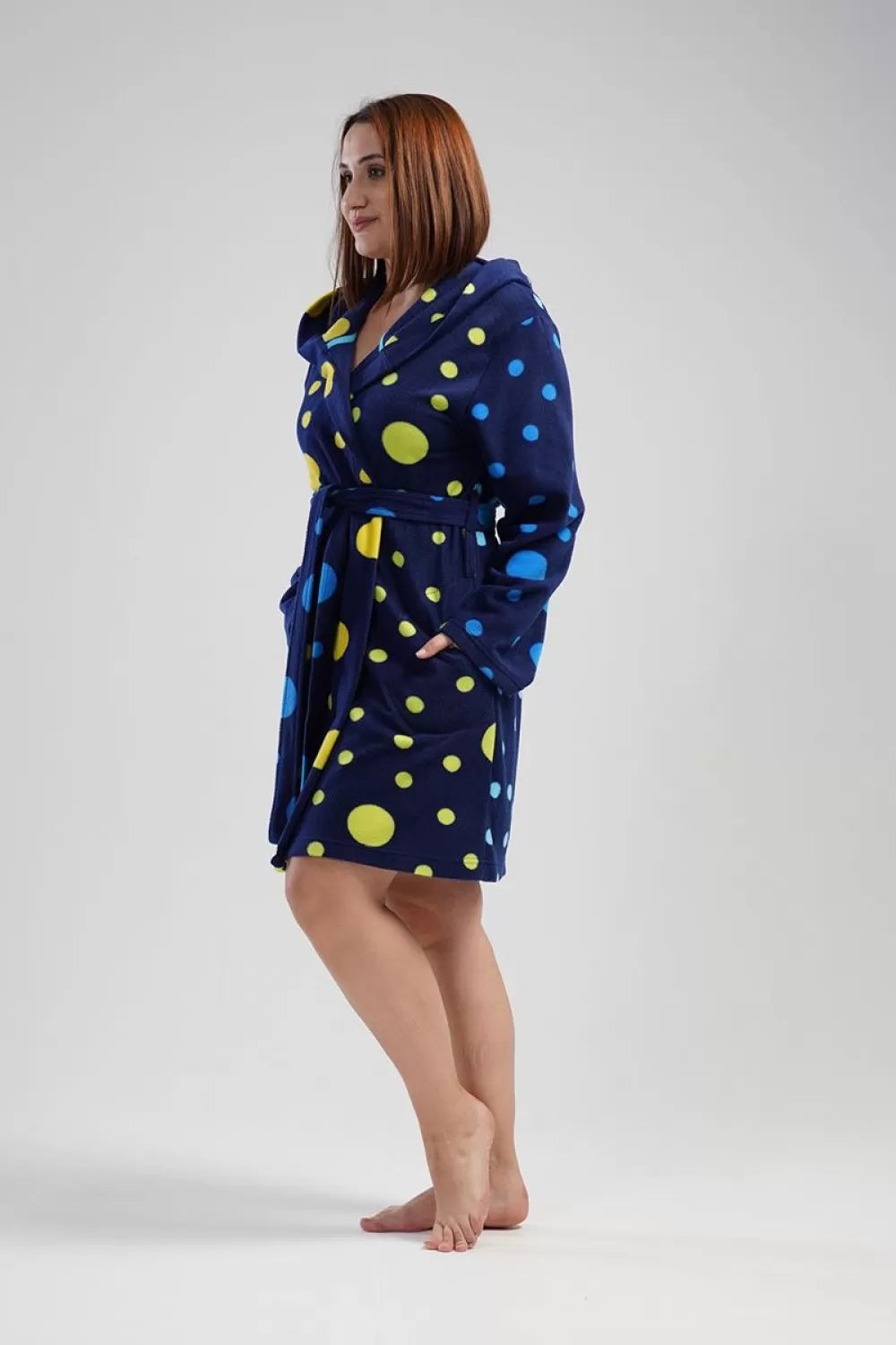 Szlafrok damski polarowy Vienetta Confetti Comfort Navy, granatowa, r. 1XL-4XL