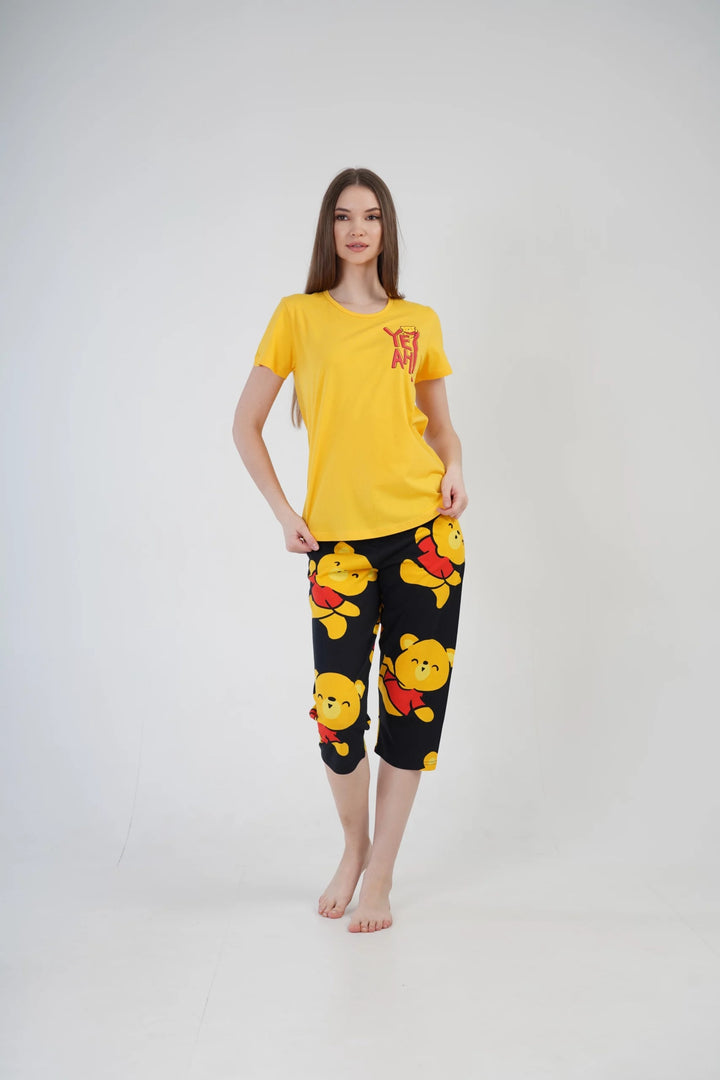 Piżama Damska Vienetta Yeah Bear, żółto-czarna, r. S-XL image 2