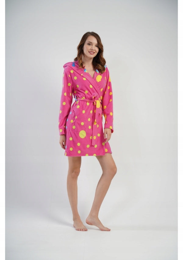 Szlafrok damski polarowy Vienetta Bubbles Pink, różowy, r. S-XL