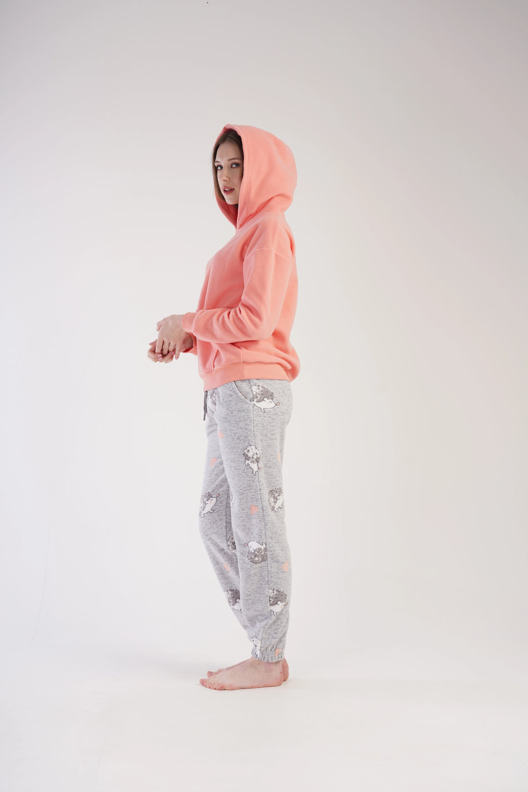 Piżama Damska Polarowa Vienetta Cuddly Hedgehog, brzoskwiniowo-szara, r. S-XL image 5