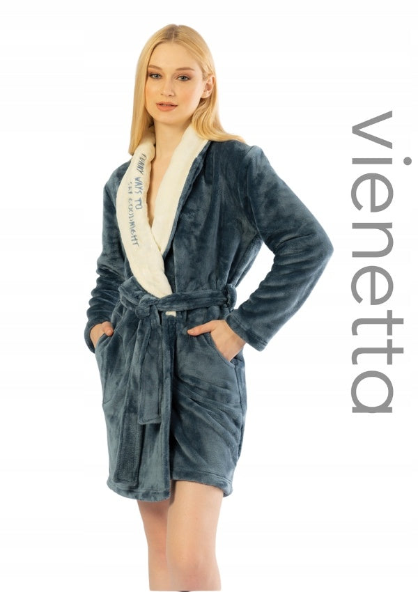 Szlafrok damski Vienetta, Funny Ways, Granatowy, r. -S-XL