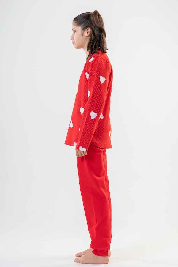 Piżama Dziewczęca Vienetta, White Hearts, Czerwona, r. 134-164