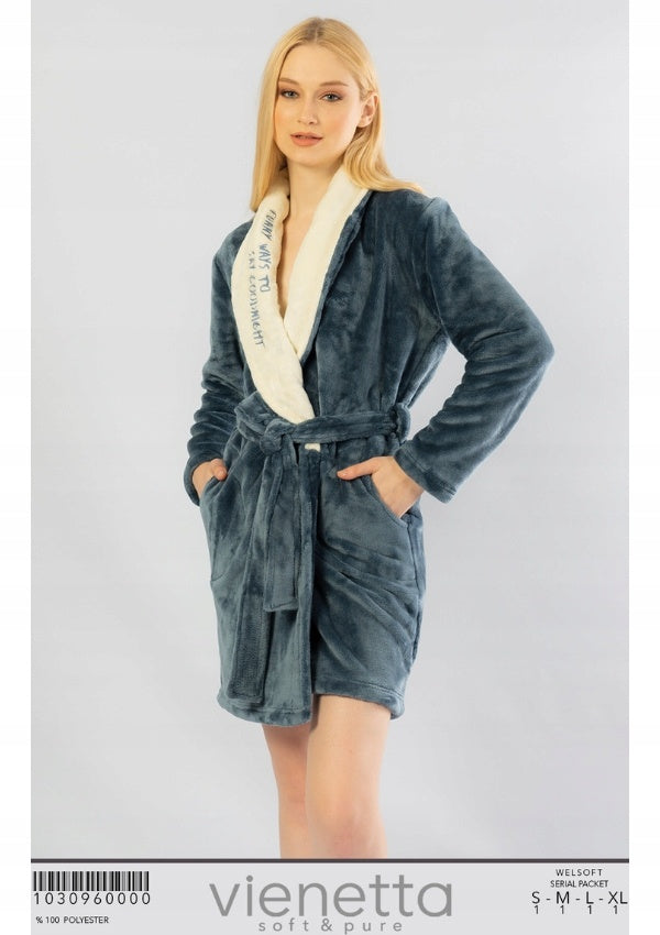 Szlafrok damski Vienetta, Funny Ways, Granatowy, r. -S-XL