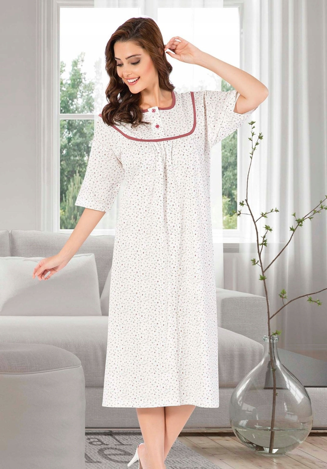 Koszula Nocna Vienetta, Purple Flowers, Biała, r. 1XL-4XL