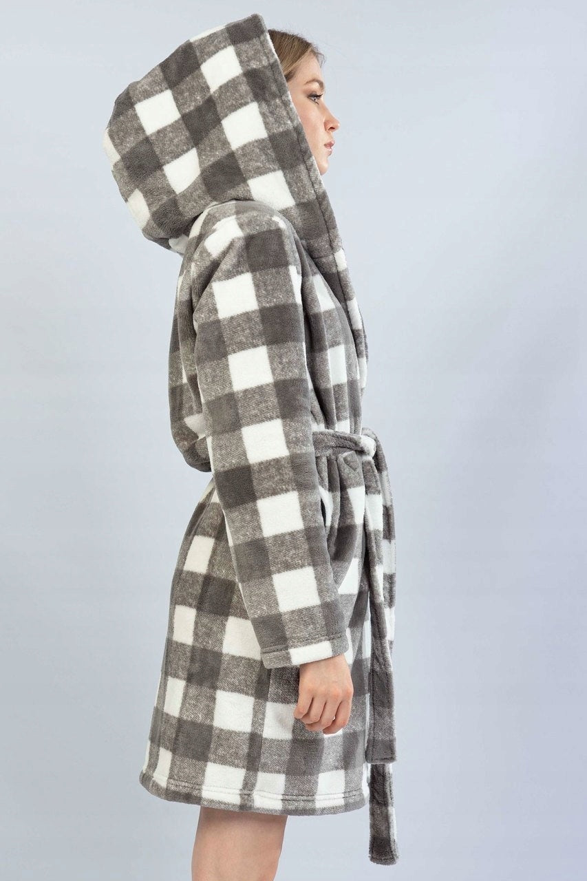 Szlafrok damski Vienetta, Grey Grid, Szara, r. S-L