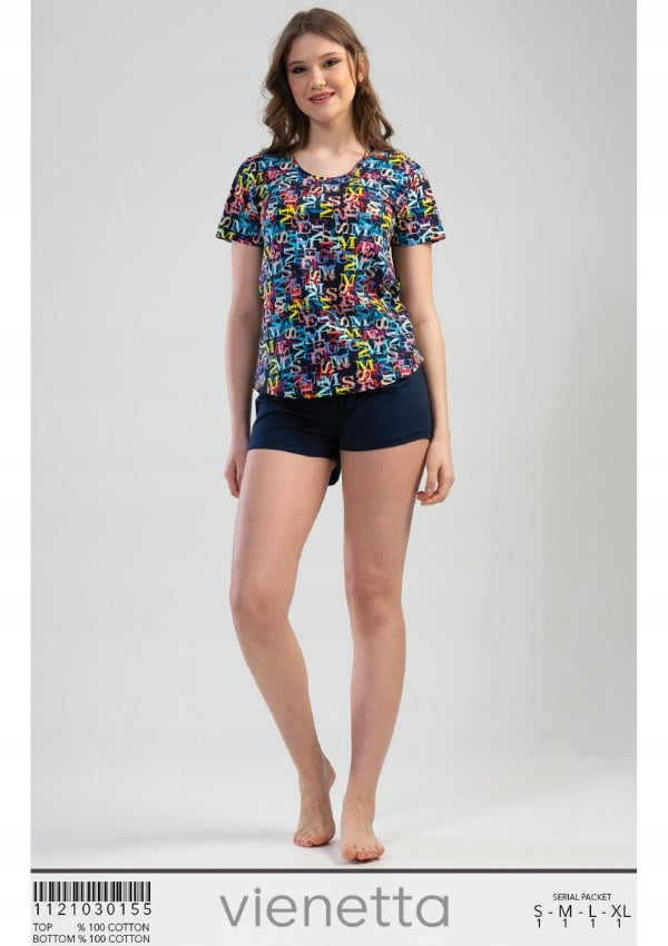 Piżama Damska Vienetta, Colorful M's, Granatowy, r. S-XL