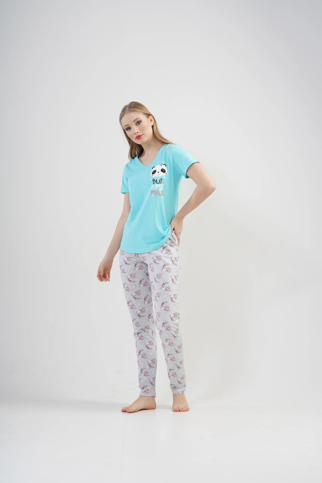 Piżama Damska Vienetta First Milk Blue, niebiesko-szara, r. S-XL image 1