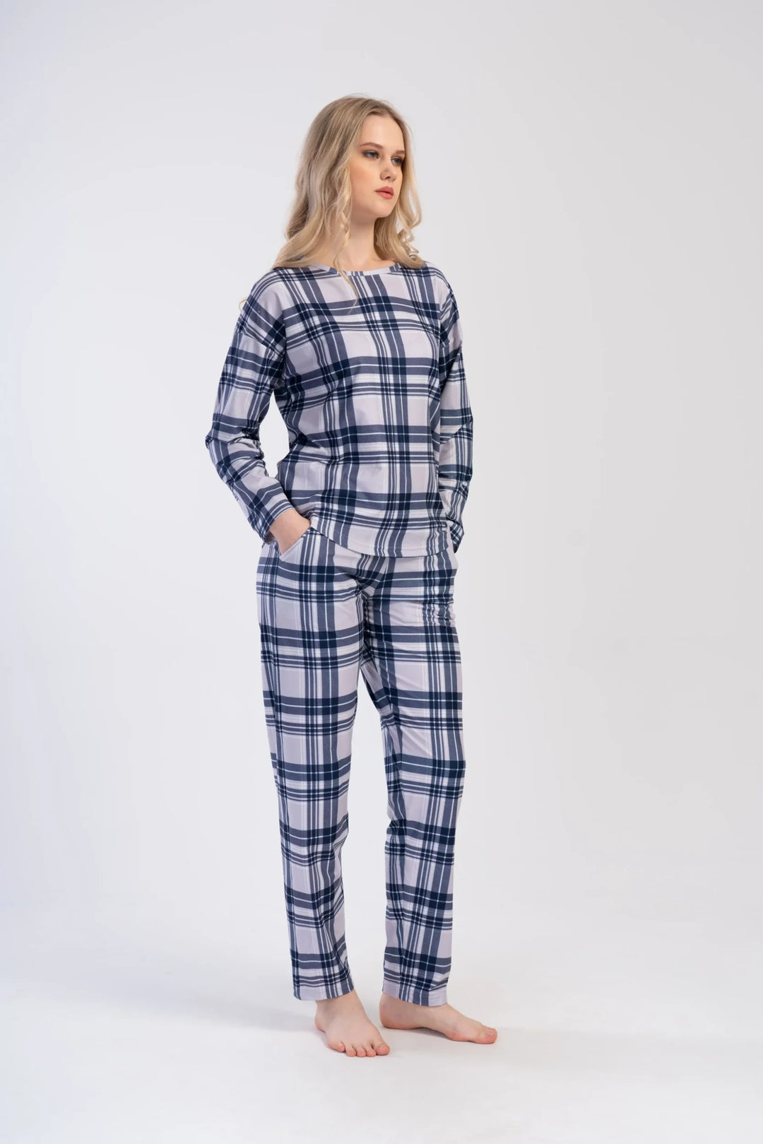 Piżama Damska Vienetta Cozy Check, Szary, r. S-XL image 3