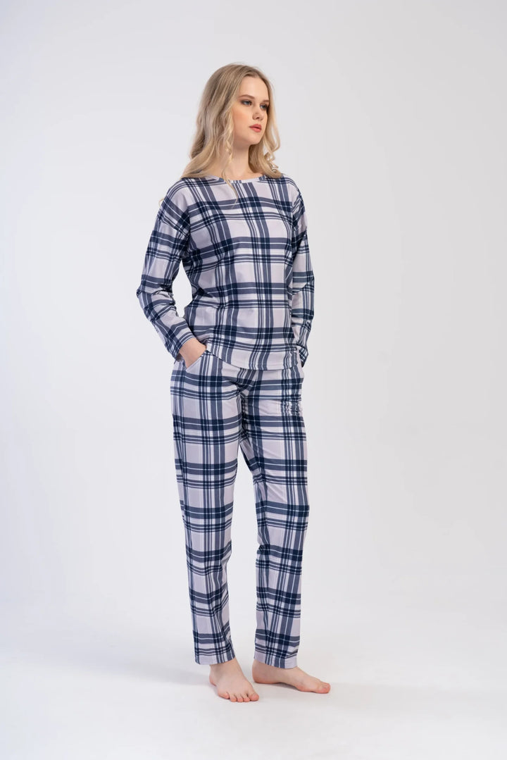 Piżama Damska Vienetta Cozy Check, Szary, r. S-XL image 3