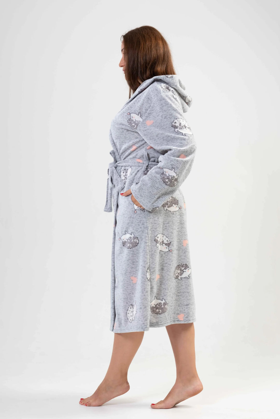 Szlafrok damski polarowy Vienetta Hedgehog, Szary, r. 1XL-4XL